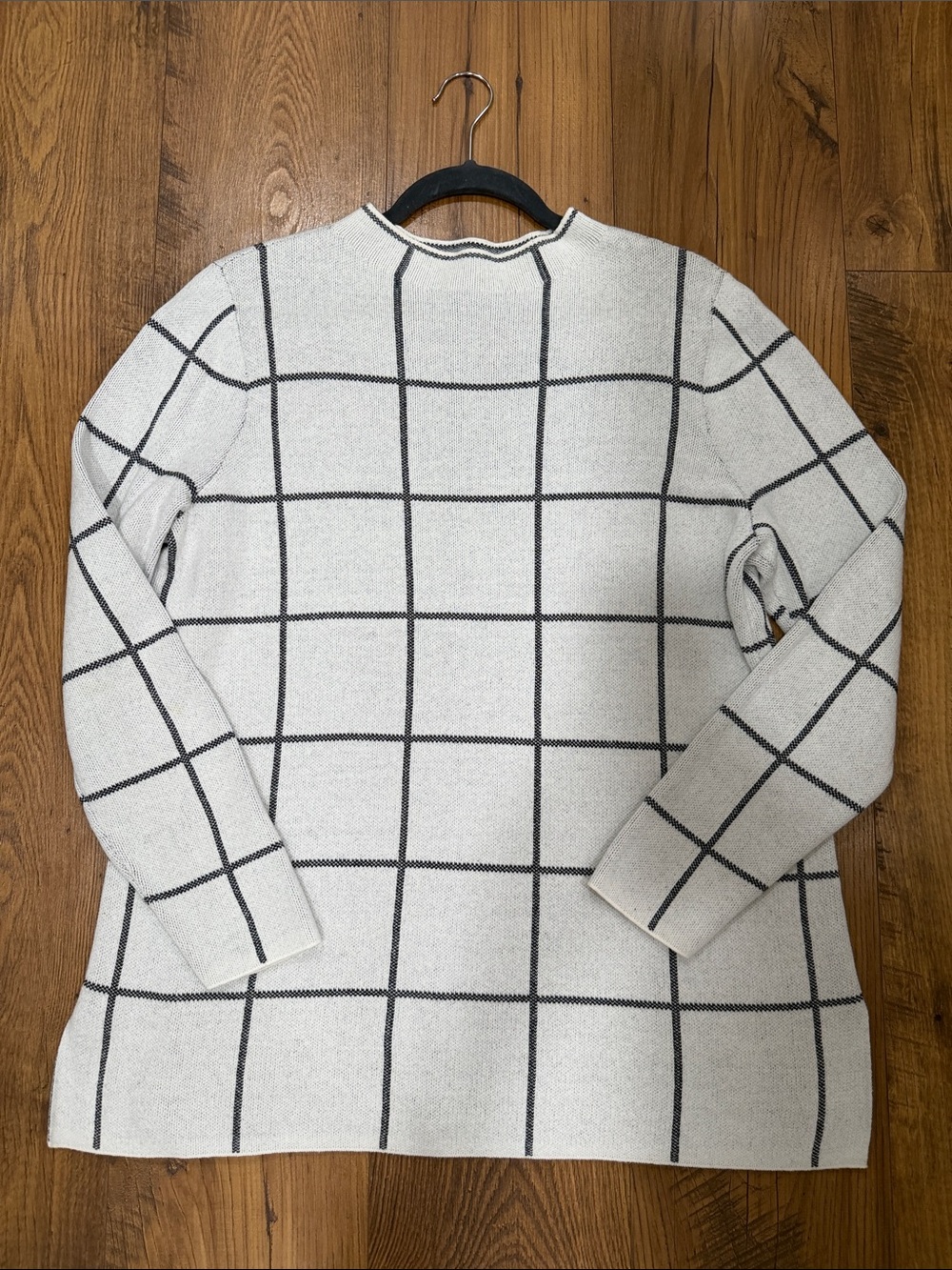 LOFT Cream Crewneck Sweater with Black Windowpane Grid